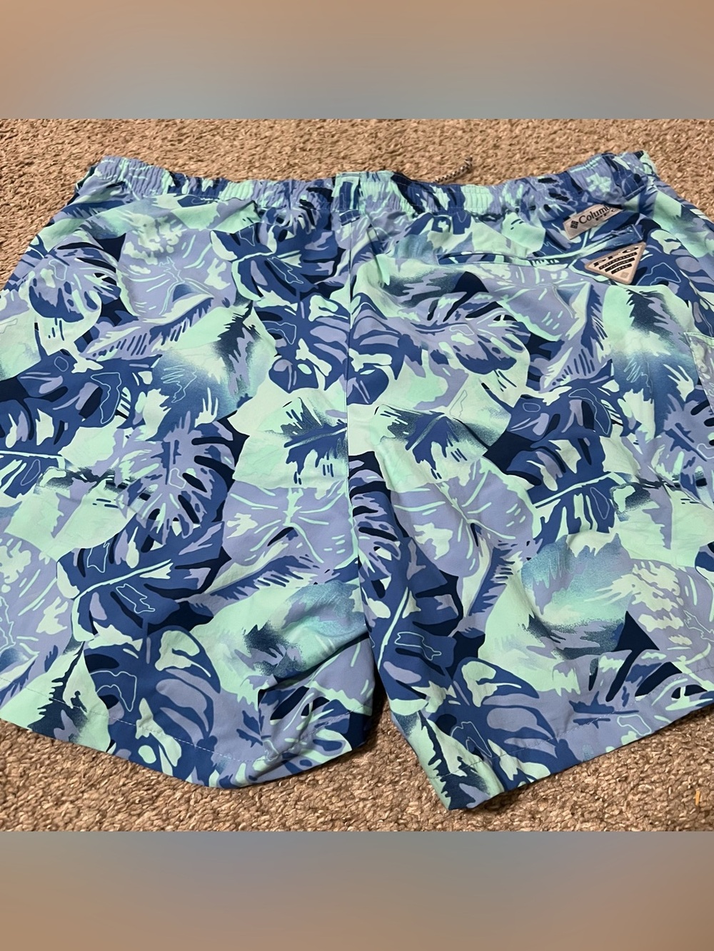 Columbia Men’s Performance Fishing Gear Blue/Mint Tropical Leaf Swim Trunks XXL